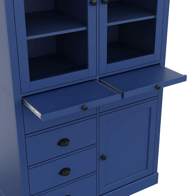 72''H Kitchen Pantry, Display Storage Cabinet with Glass Doors and Drawers, Serving Trays and Shelves