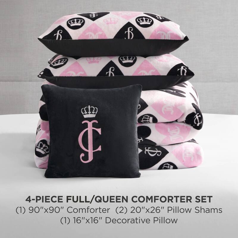 Juicy Couture Plush Queen Heart Logo Reversible Comforter Sets