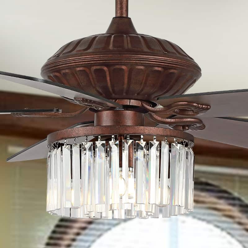 SAFAVIEH Lighting Candace 3-light 52" Ceiling Fan - 52" W x 52" D x 16"-21"-26" H - Dark Walnut With Black - 52Wx52Dx26H