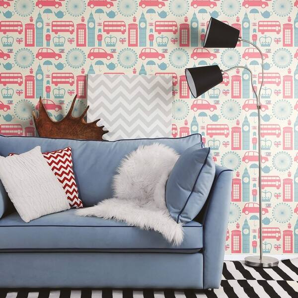 Blue and White Travel Themed Peel and Stick Removable Wallpaper ...