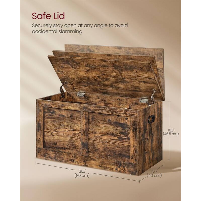 Rustic Brown Storage Bench with Lid Entryway Shoe Organizer Chest with Hidden Compartment - 15.7''D x 31.5''W x 18.3''H