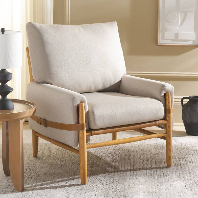 SAFAVIEH Clarice Caramel/Natural Mid Century Arm Chair - 35" W x 32" D x 38" H - 35"W x 32"D x 37"H