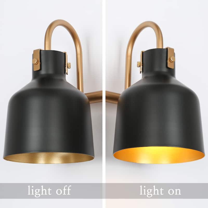 Tarake Modern Farmhouse Brass Black Bathroom Vanity Lights Metal Bell 3-Light Wall Sconces - L 22.4" x D 6.9" x H 7.7"