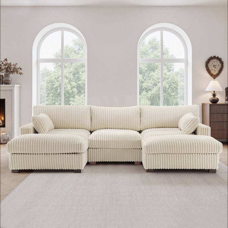 Plush Corduroy Upholstered Modular Sectional Sofa with Chaise