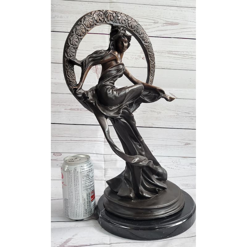 Girl Sitting On The Moon Bronze Statue Sculpture Art Deco Nouveau 17 Inches X 10 Inches