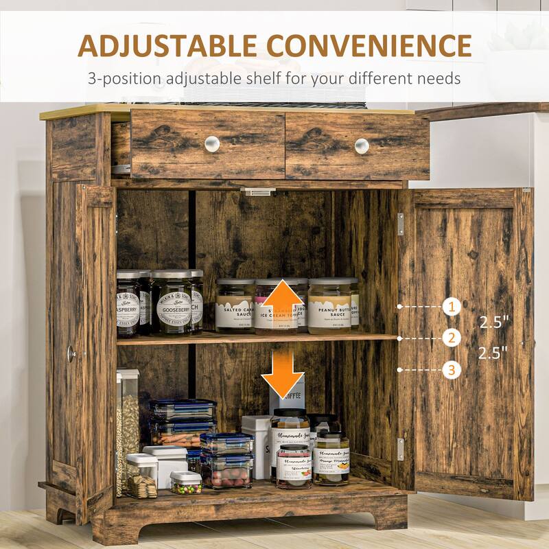 Modern Storage Cabinet with Solid Wood Countertop, 2 Drawers and Adjustable Shelf