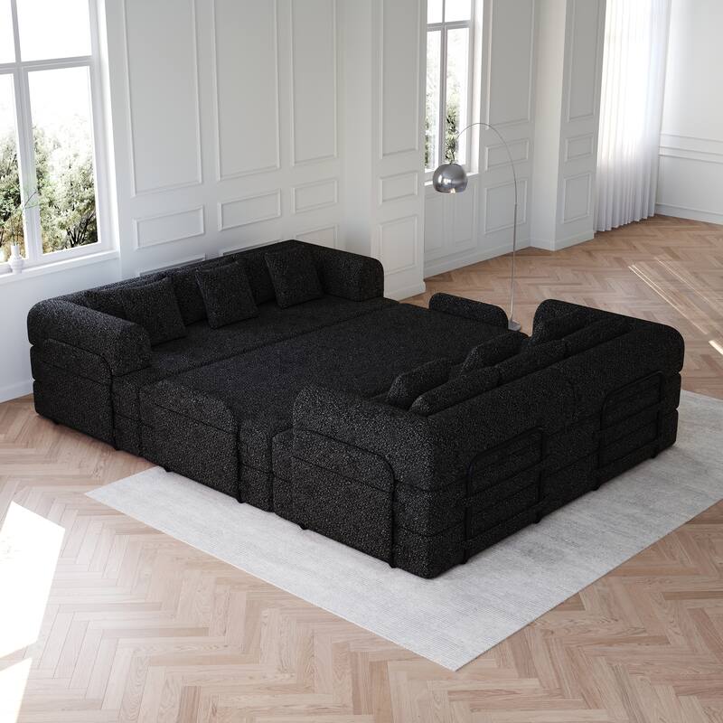 Anmytek Modern Chenille Convertible Sleeper Sofa 78.7" - 2PCS Folding Floor Couch - Black