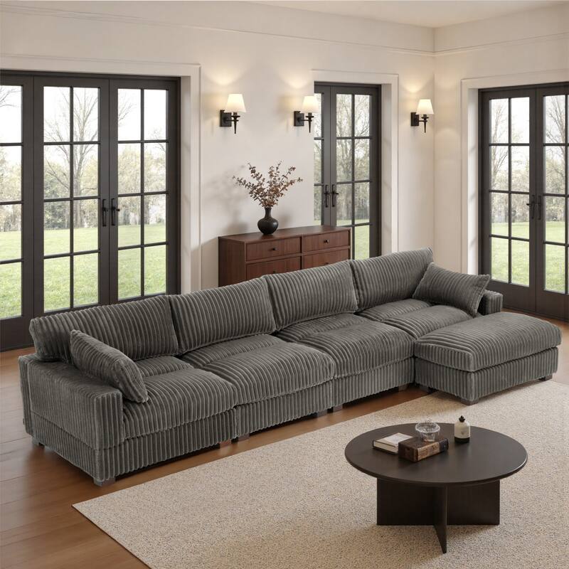 Plush Flannel Modular Sectional Sofa for Living Room