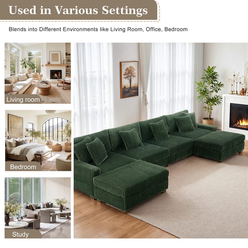 Anne 150" W Upholstered Plush Corduroy Modular Sectional Sofa