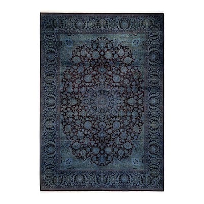 Overton Hand Knotted Wool Vintage Inspired Modern Contemporary Overdyed Blue Area Rug - 6' 3" x 9' 0"