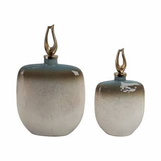 Sagebrook Home Ashford Glass Bottles with Metal Topper (Set of 2)