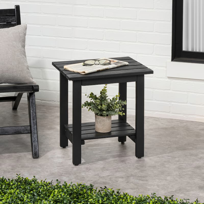 Kellie 16.1" Slatted Solid Acacia Wood Indoor/Outdoor Side Table with Shelf, By JONATHAN Y