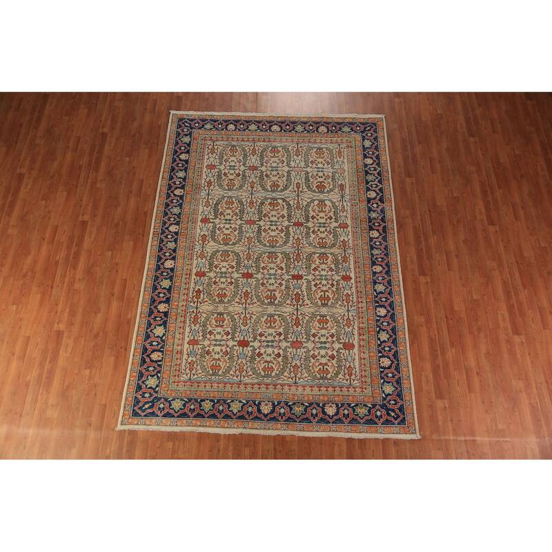 All-Over Heriz Serapi Vegetable Dye Area Rug Handmade Wool Carpet - 6'11"x 9'10"