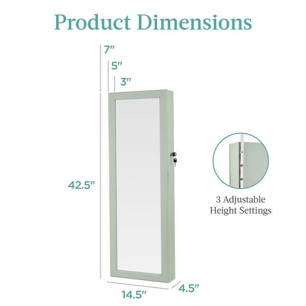 dimension image slide 0 of 6, LED Mirror Jewelry Cabinet, Tall Lockable Wall or Door Mounted Jewelry Armoire Organizer, 2 Drawers, Lock, Cosmetic Tray