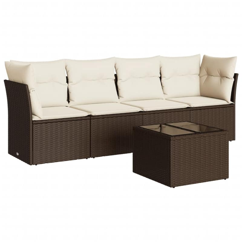 vidaXL Garden Sofa Set Brown Poly Rattan, Steel, Tempered Glass, Polyester - 21.7 x 21.7 x 14.6