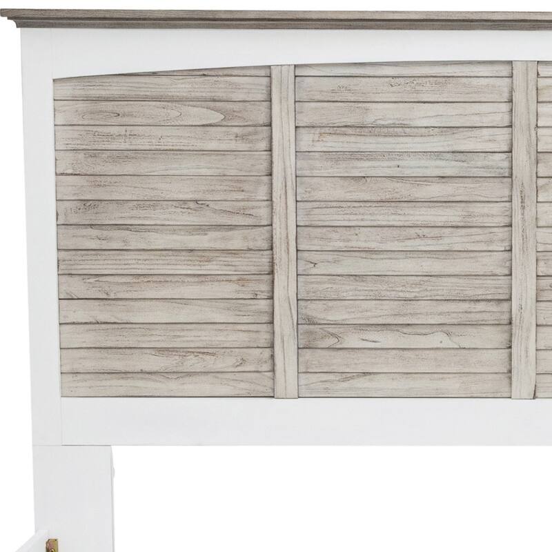 HomeRoots Gray Carved Geometric Distressed Solid Wood King Bed Frame