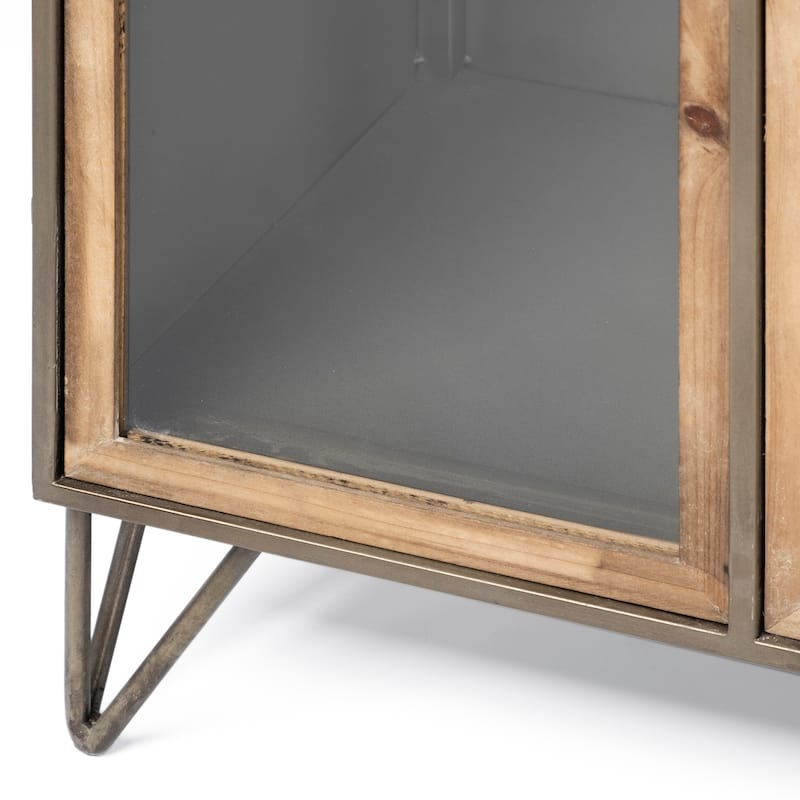 Pandora Brown Solid Wood With Glass Doors Display Cabinet - 66"W x 16"D x 40"H