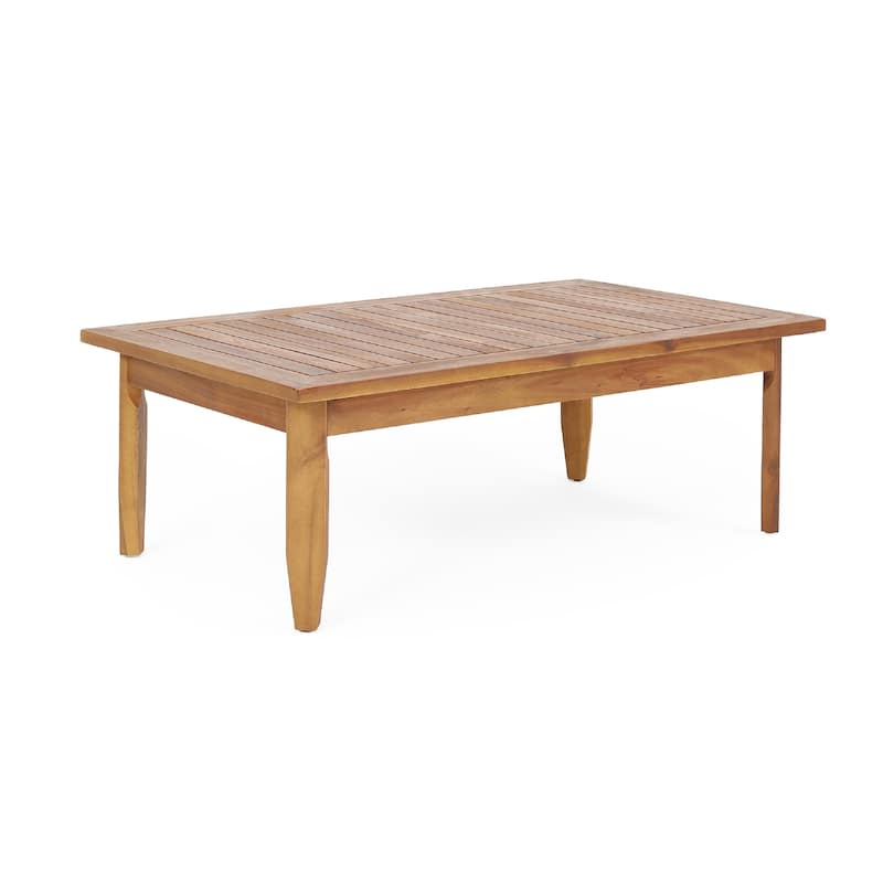 Gail Outdoor Ottoman and Coffee Table Set, Brown Acacia Wood, Gray