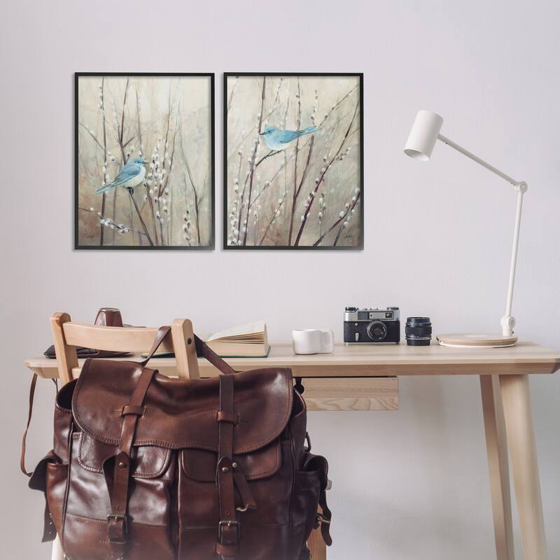 Stupell Peaceful Perched Blue Birds Animal Nature Painting, 2pc Multi Piece Framed Wall Art Set