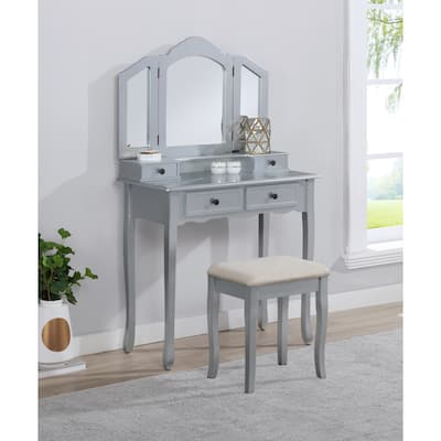 Wooden Vanity Make Up Table and Stool Set with 4 Drawers for Bedroom