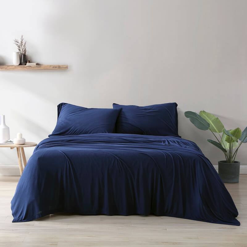 Brielle Home TENCEL Modal Beech Tree Fiber Sheet Set - Navy - Twin XL
