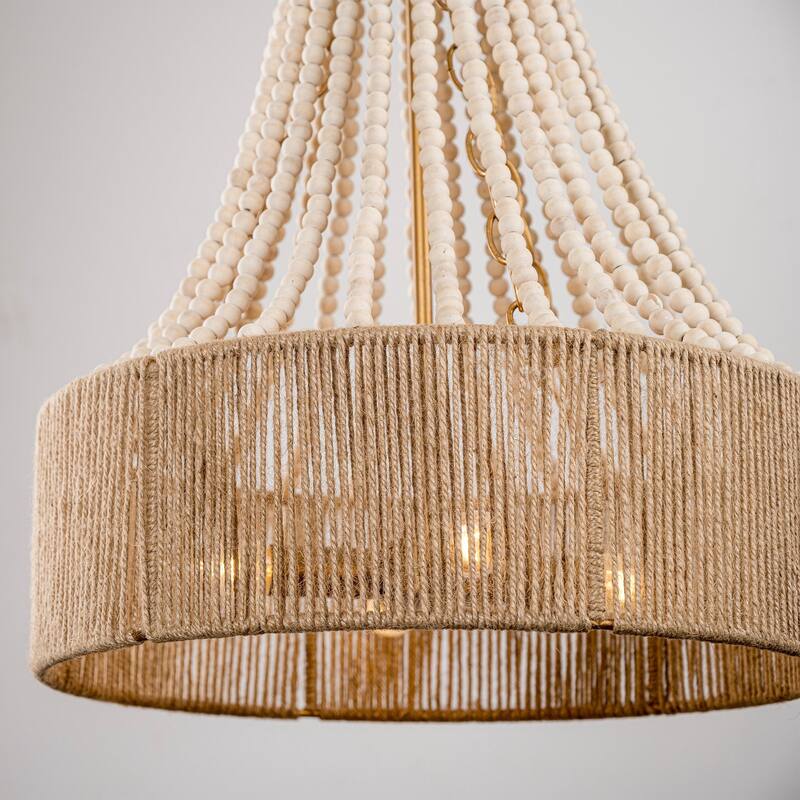 4-Light Golden Farmhouse Wood Bead Chandelier