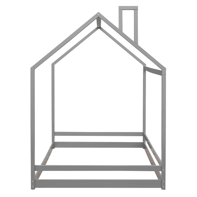 Twin/Full Size Wooden House Bed for Kids, Semi-Enclosed Playhouse Design with Roof, Perfect for Bedroom Fun and Sleep