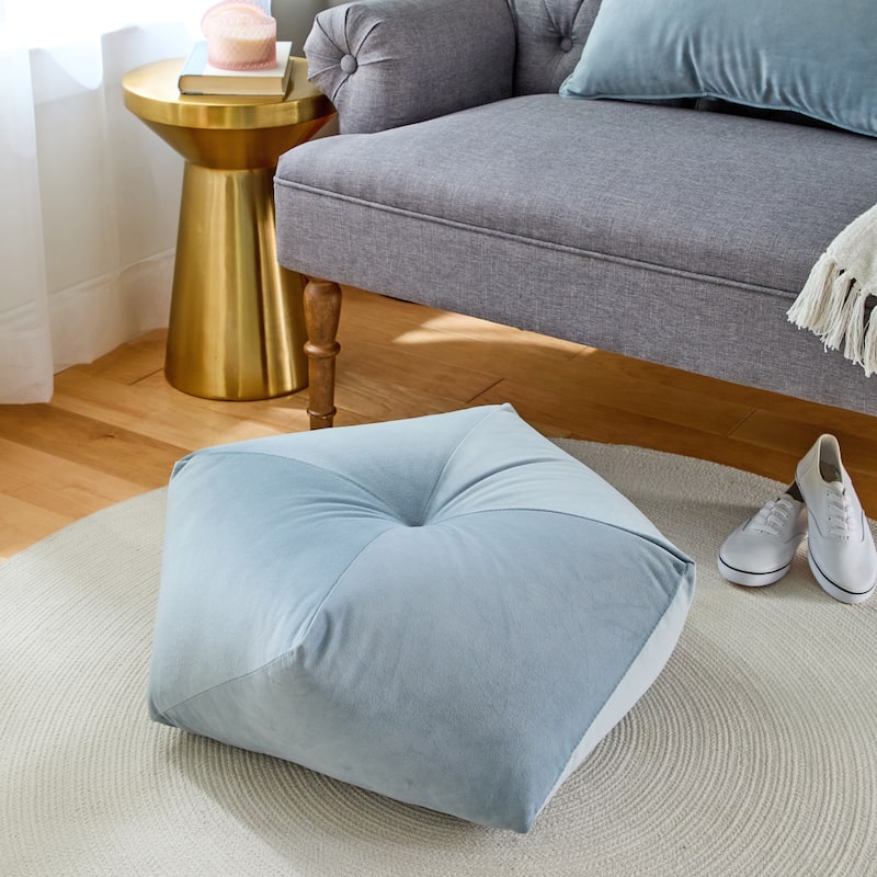 Sorra Home Solid Velvet Indoor Geometric Pouf - Dusk 25 in W x 12 in H x 25 in D