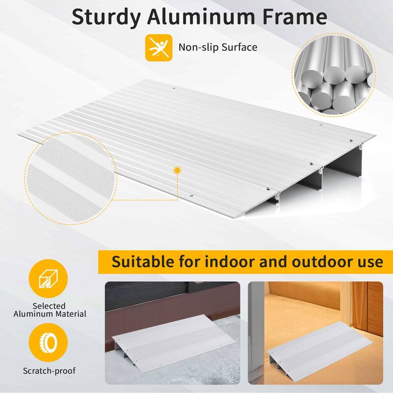 Gymax 3'' Door Threshold Ramp Aluminum Adjustable Rise Entry Ramp for