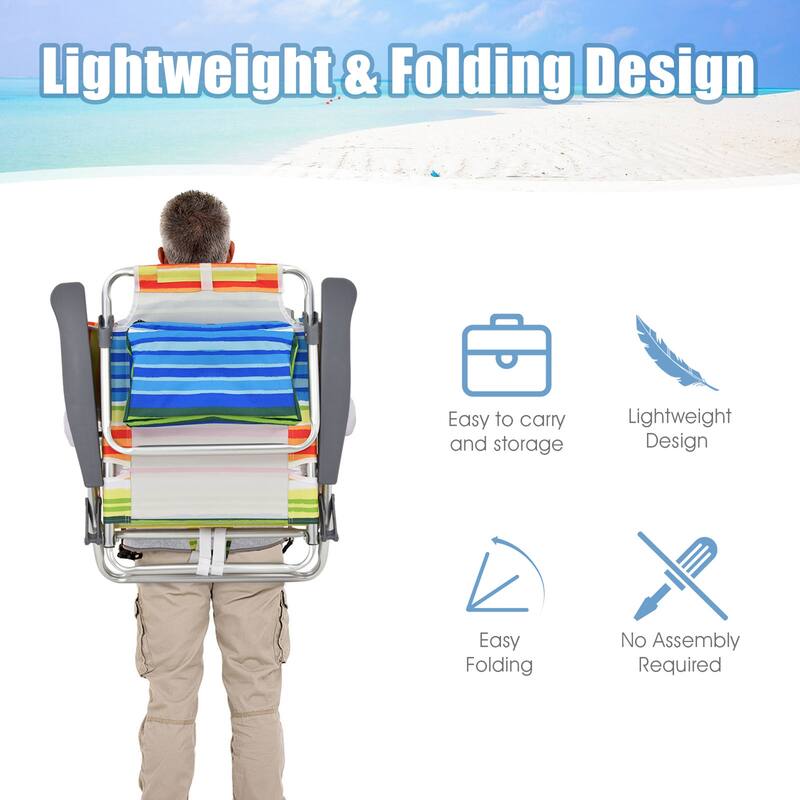 Gymax 2PCS Folding Beach Backpack Chair Reclining Camping Chair w/ - See Details