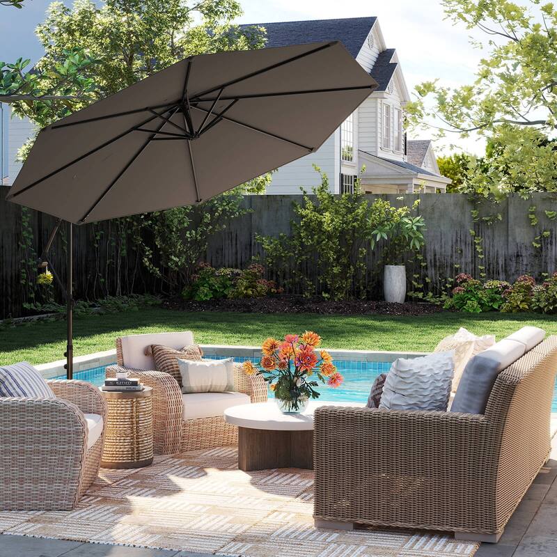 Costway 10 FT Patio Offset Umbrella w/8 Ribs Cross Base Tilt