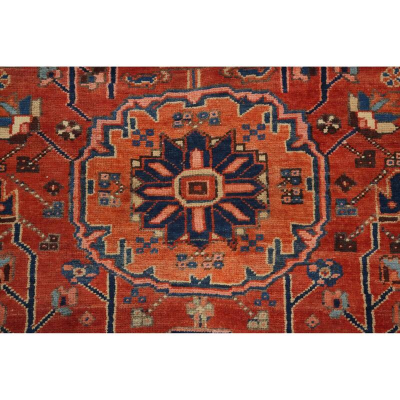 Hand Knotted Oriental 100% Wool Carpet Traditional Floral Oranges & Rust Heriz Runner Rug - 10' 2'' X 3' 10''