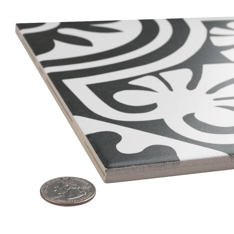 Merola Tile Majestic Tiena Black 9-3/4" x 9-3/4" Porcelain Floor and Wall Tile