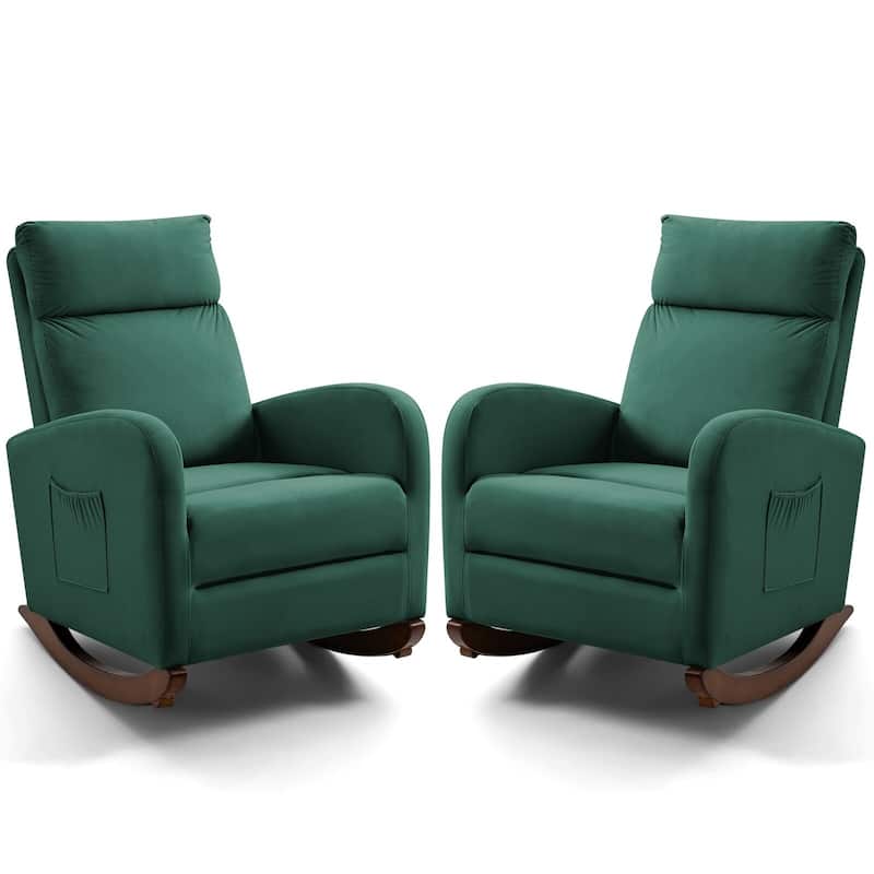 Mid Century Velvet Nursery Rocking Chairs Set of 2, Upholstered High Back Glider Armchairs for Living Room