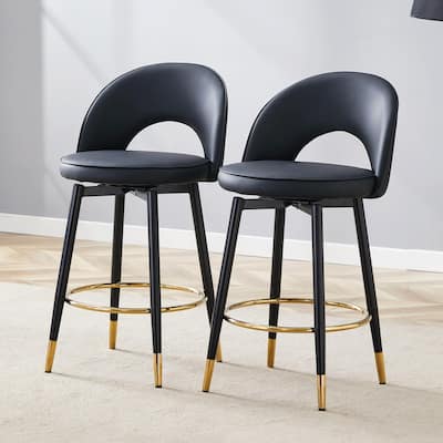 360°Rotatable Bar Chair, Modern Pu Comfortable Upholstered Bar Chair With Metal Legs For Dining Room, Kitchen, Set Of 2