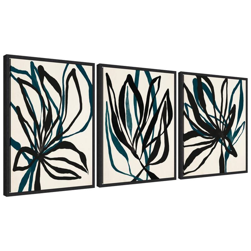 Kate and Laurel Sylvie Modern Floral 1, 2 and 3 Framed Canvas Art Set by Alicia Bock - 3pk - 18 x 24