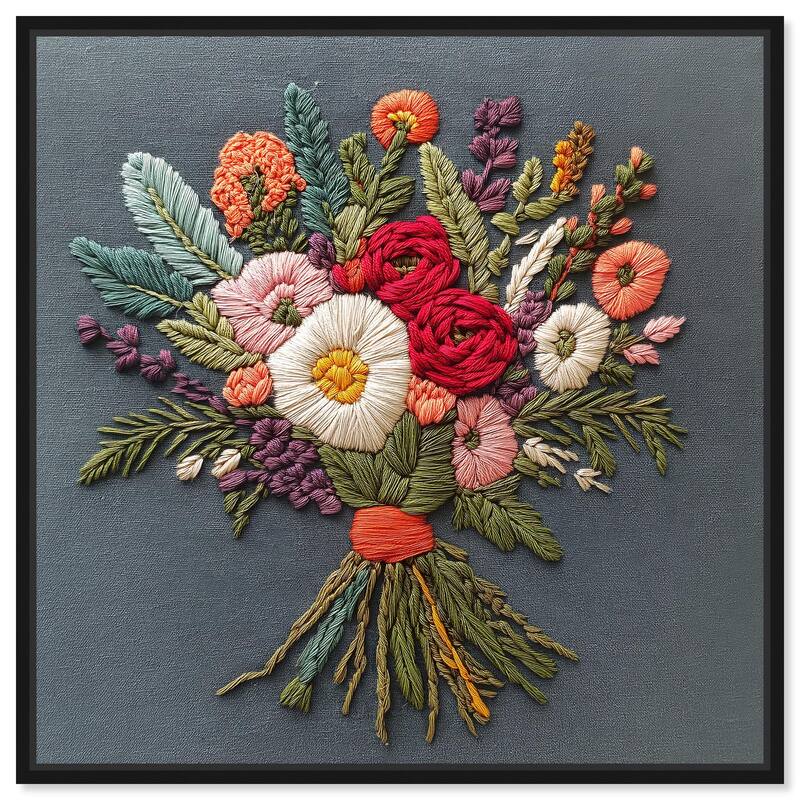 Stitched Bloom Bouquet I Canvas by Art Remedy - Black - 12" x 12"
