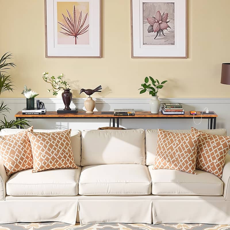 Metal Console Sofa Tables with Built-In USB and AC Ports Pack of 2 - 78.7 x 5.9 x 31.1 in