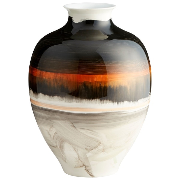 Cyan Design 09881 Indian Paint Brush 10-1/4" Diameter Ceramic Vase - Black / Cream Gradient