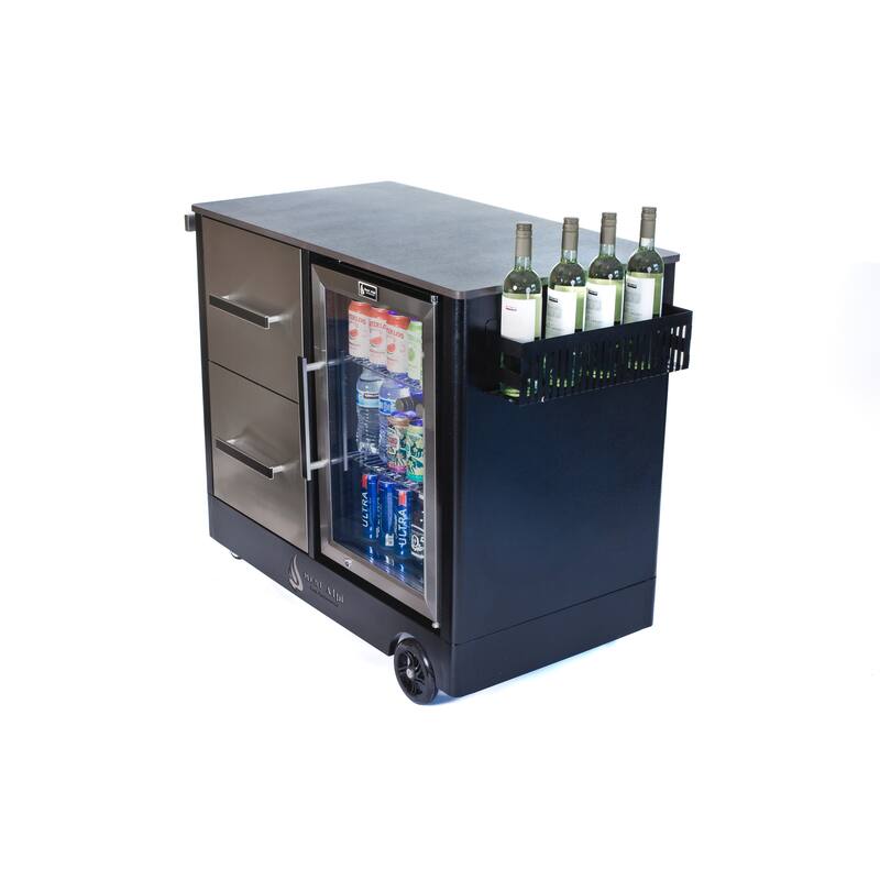 Mont Alpi MAPCL Outdoor Movable Food Prep and Pizza Oven Table BBQ Patio Grill Bar Kitchen Cart Stand with Refrigerator + Cooler