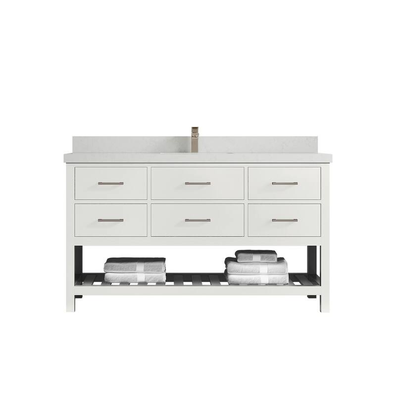 Willow Collections 60 in. W x 22 in. D Parker Single Sink Bathroom Vanity with Countertop - 2" Carrara Quartz - White