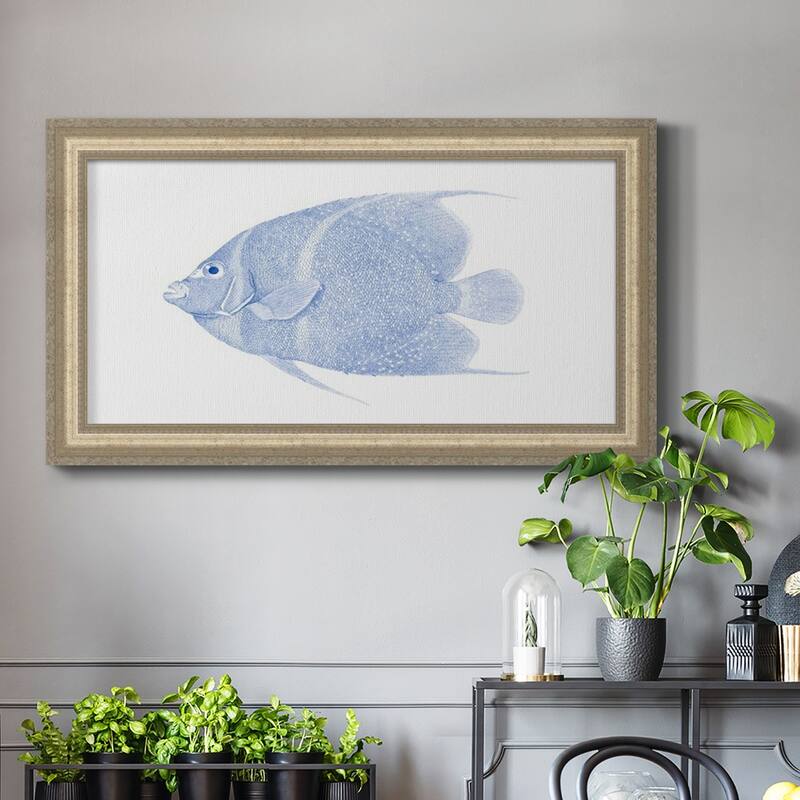 Blue & White Tropical Fish V Premium Framed Canvas- Ready to Hang