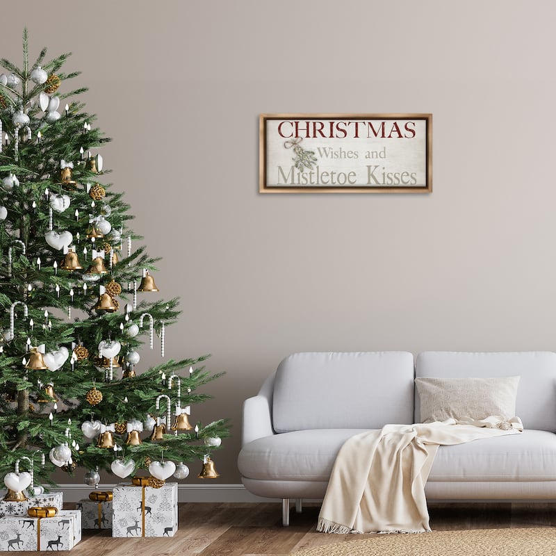 Stupell Christmas Wishes & Mistletoe Kisses Framed Floater Canvas Wall Art Design By Susie Boyer