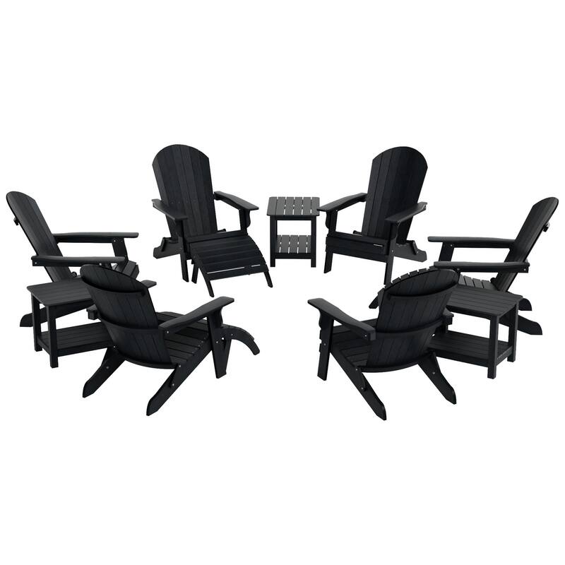 Vineyard HIPS Outdoor Folding Eco-Friendly All Weather Seashell Adirondack Chairs (12-Piece Conversation Set)