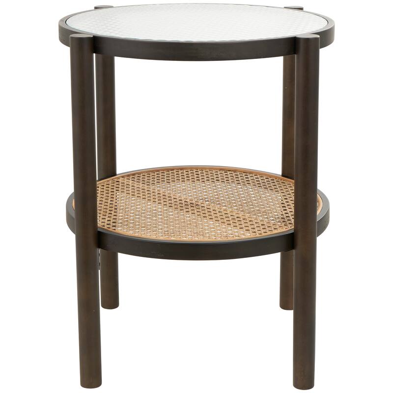 Brown Rattan Accent Table with Pressed Tempered Glass Top