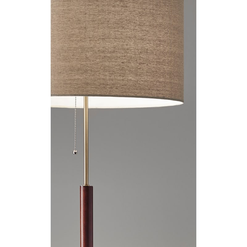 Adesso Hamilton Walnut and Antique Brass Floor Lamp