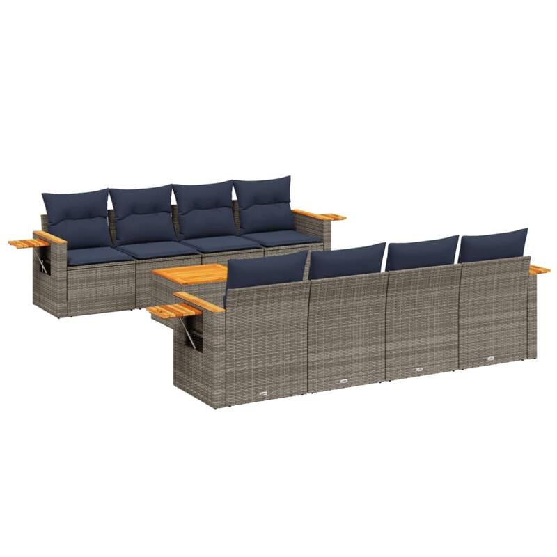 vidaXL 9 Piece Patio Sofa Set with Cushions Grey Poly Rattan (US only) - 92.1x33.5x86.6