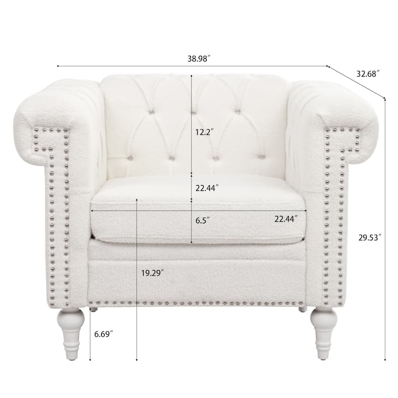 38.98" Buttons Tufted Accent Chair with Birch Legs