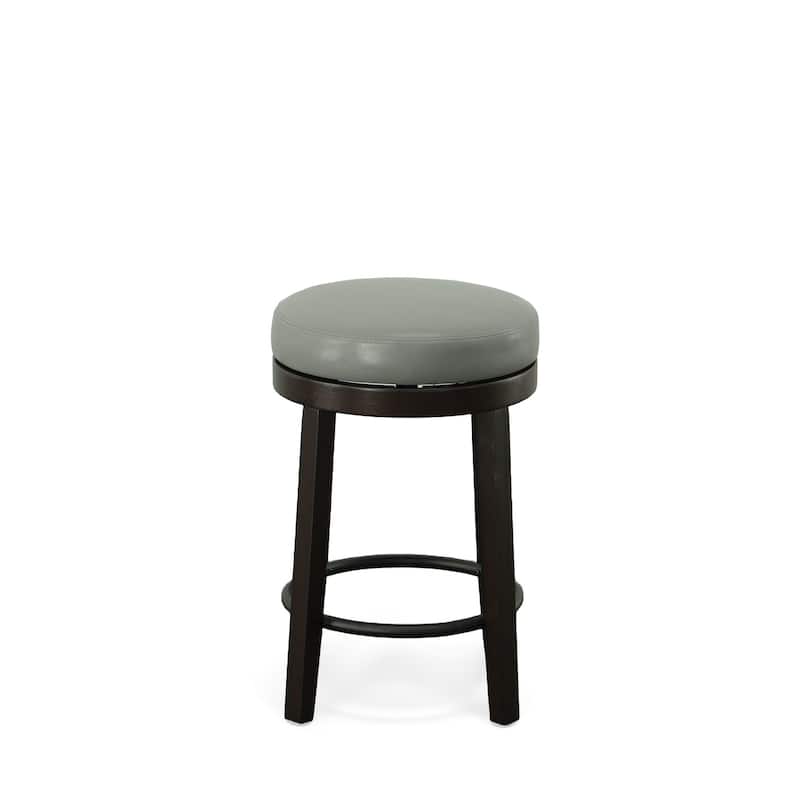 HomeRoots Set of Two 24" Gray And Espresso Faux Leather And Solid Wood Swivel Backless Counter Height Bar Chairs