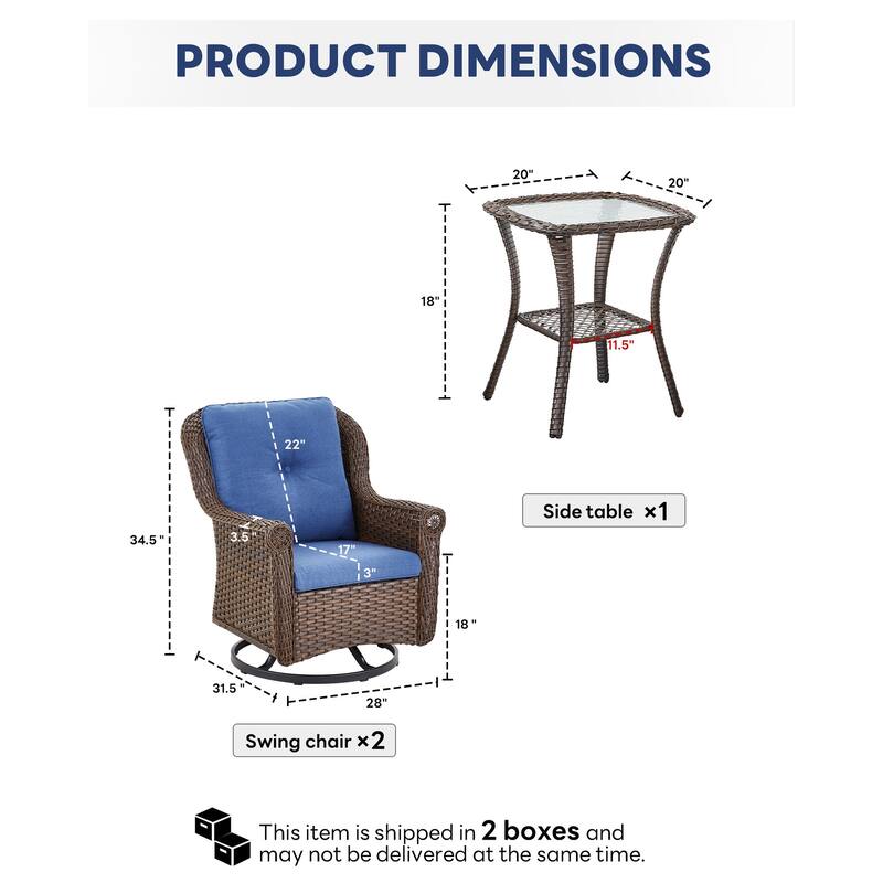 Outdoor Patio 2 Swivel Chairs with Side Table